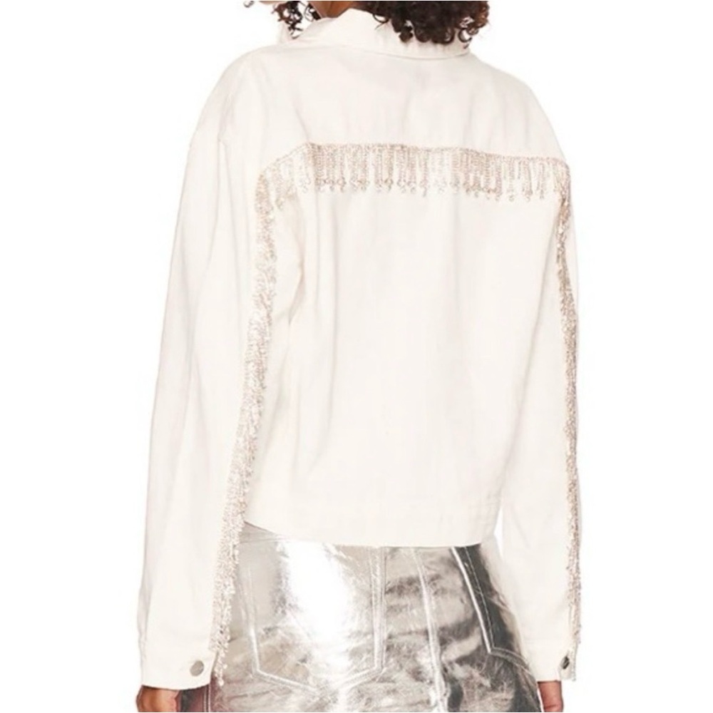 NWT Blank NYC Crystal Fringe Jacket Size Medium White Coat Denim